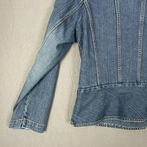 St. John's Bay Jacket Women's Large Blue Denim Stretch Long Sleeve Button Front - Picture 9 of 15